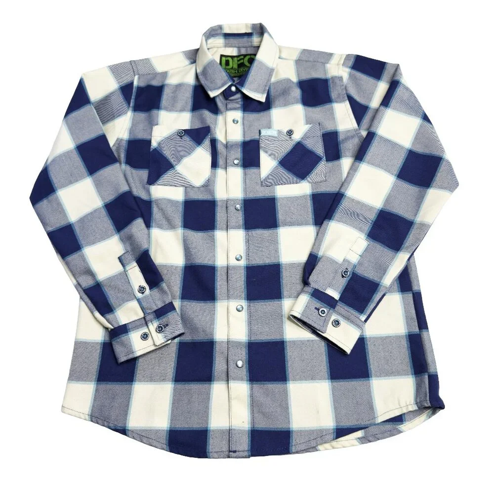 DIXXON DFC Youth Blue White Plaid Flannel Shirt Pearl Snap XL NWOT - Picture 1 of 10